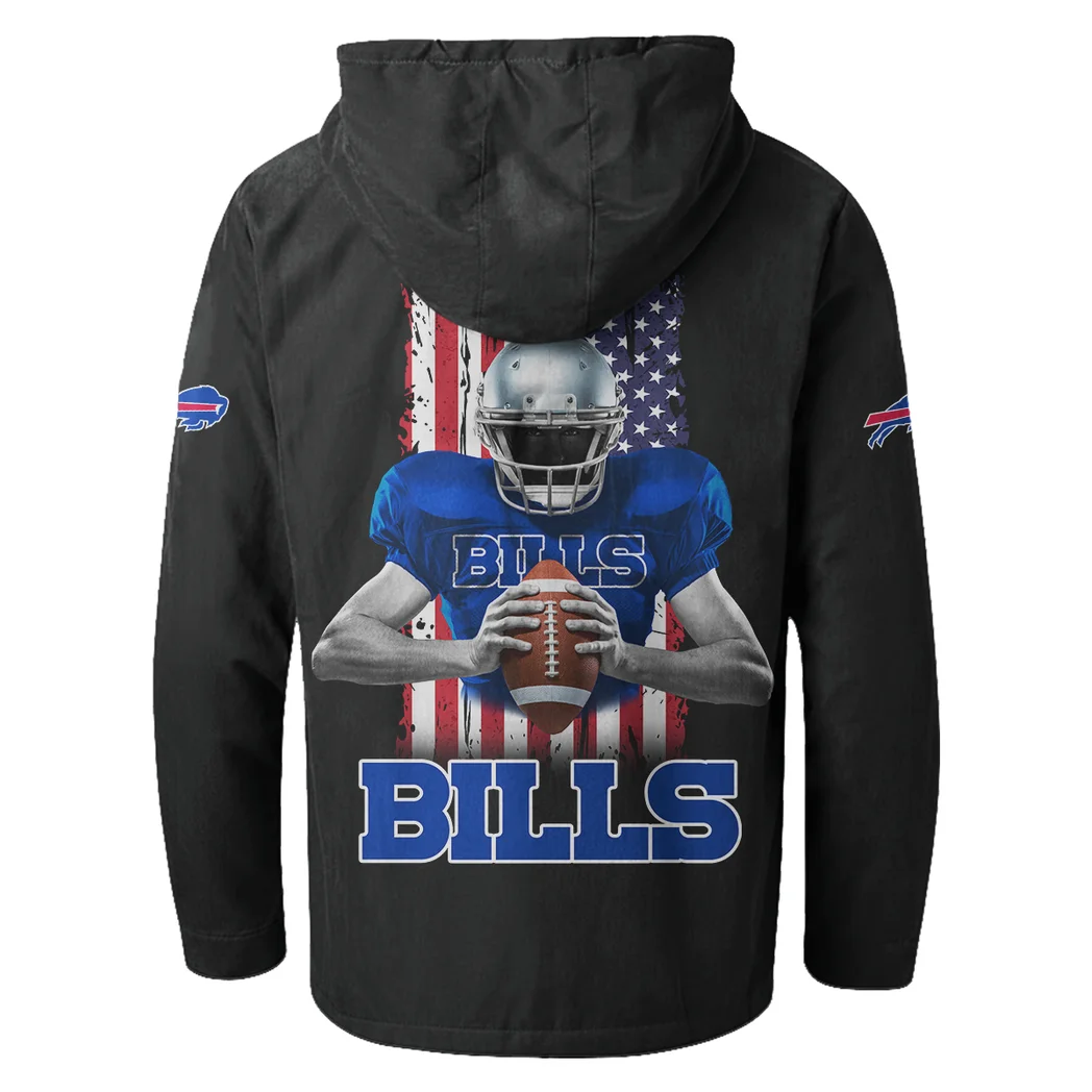 Blue Horns Flannel Hoodie, Athletic Spirit Fan Hoodie HVN1464BB - Black - Image 3