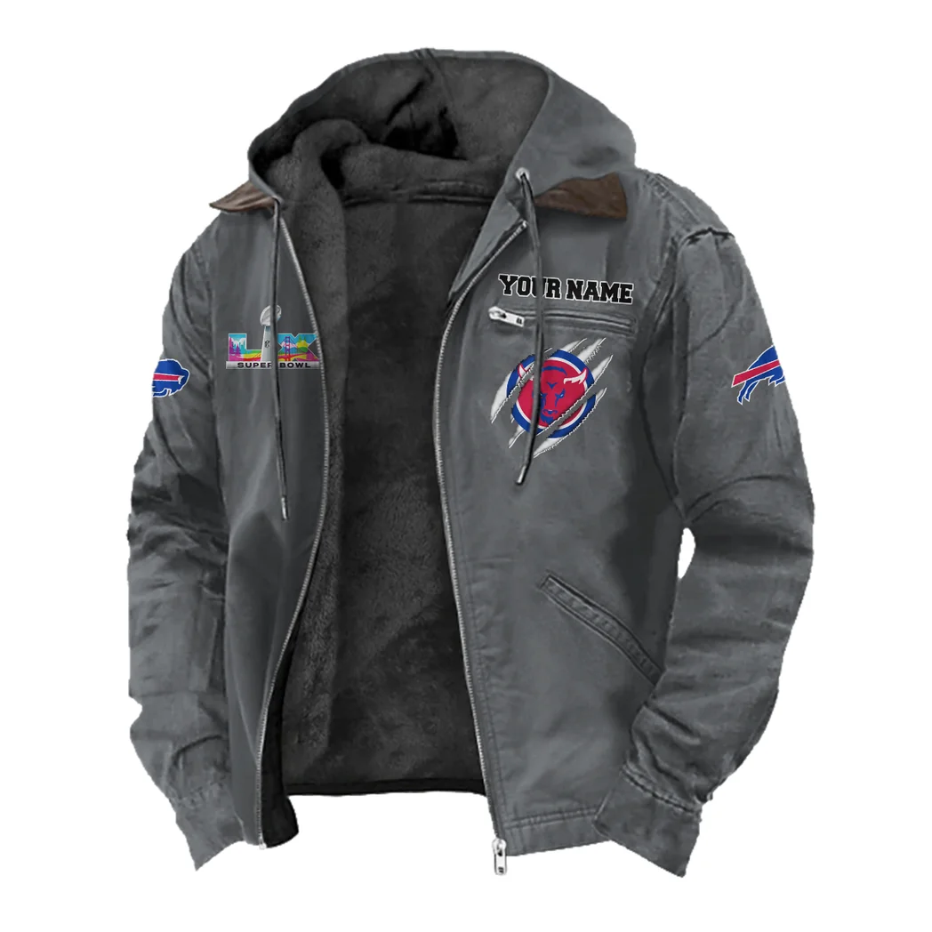 Blue Horns Flannel Hoodie, Athletic Spirit Fan Hoodie HVN1464BB - Gray - Image 2