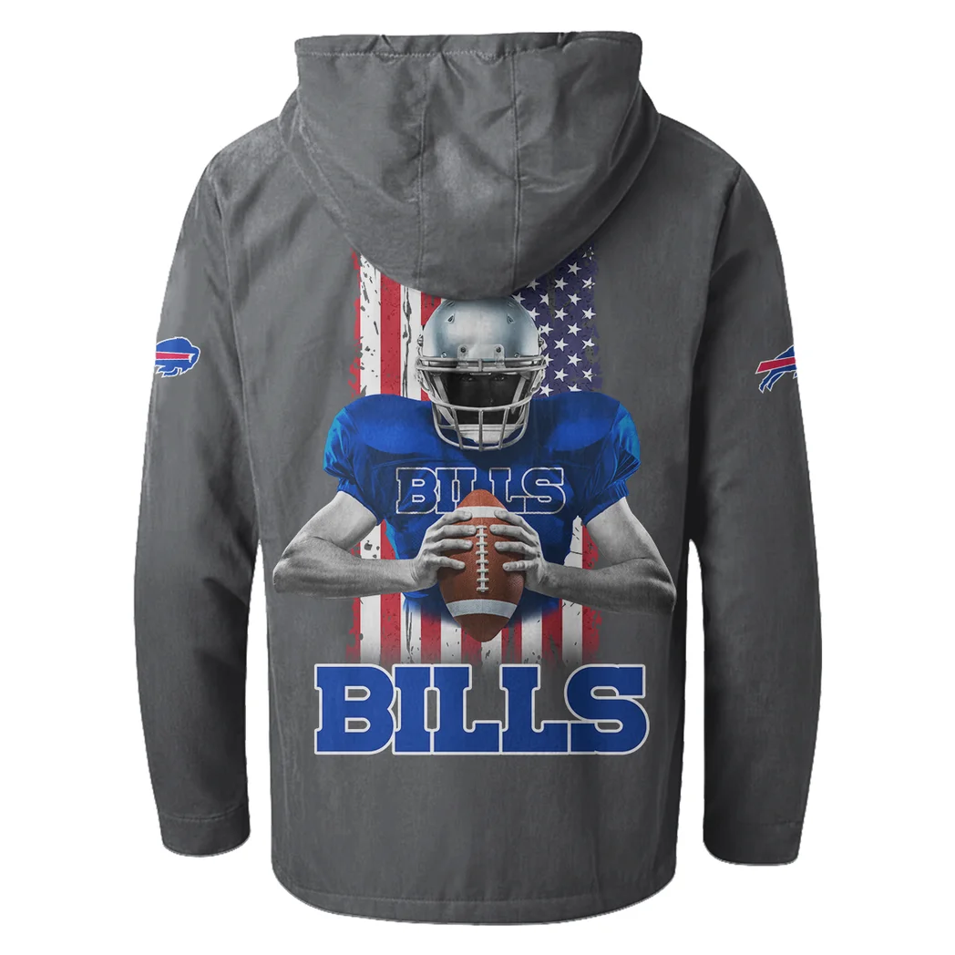 Blue Horns Flannel Hoodie, Athletic Spirit Fan Hoodie HVN1464BB - Gray - Image 3