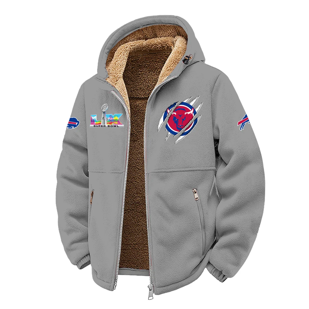 Blue Horns Winter Fleece Jacket, Extreme Cold Fleece Coat HVN1464BB - Grey - Image 2