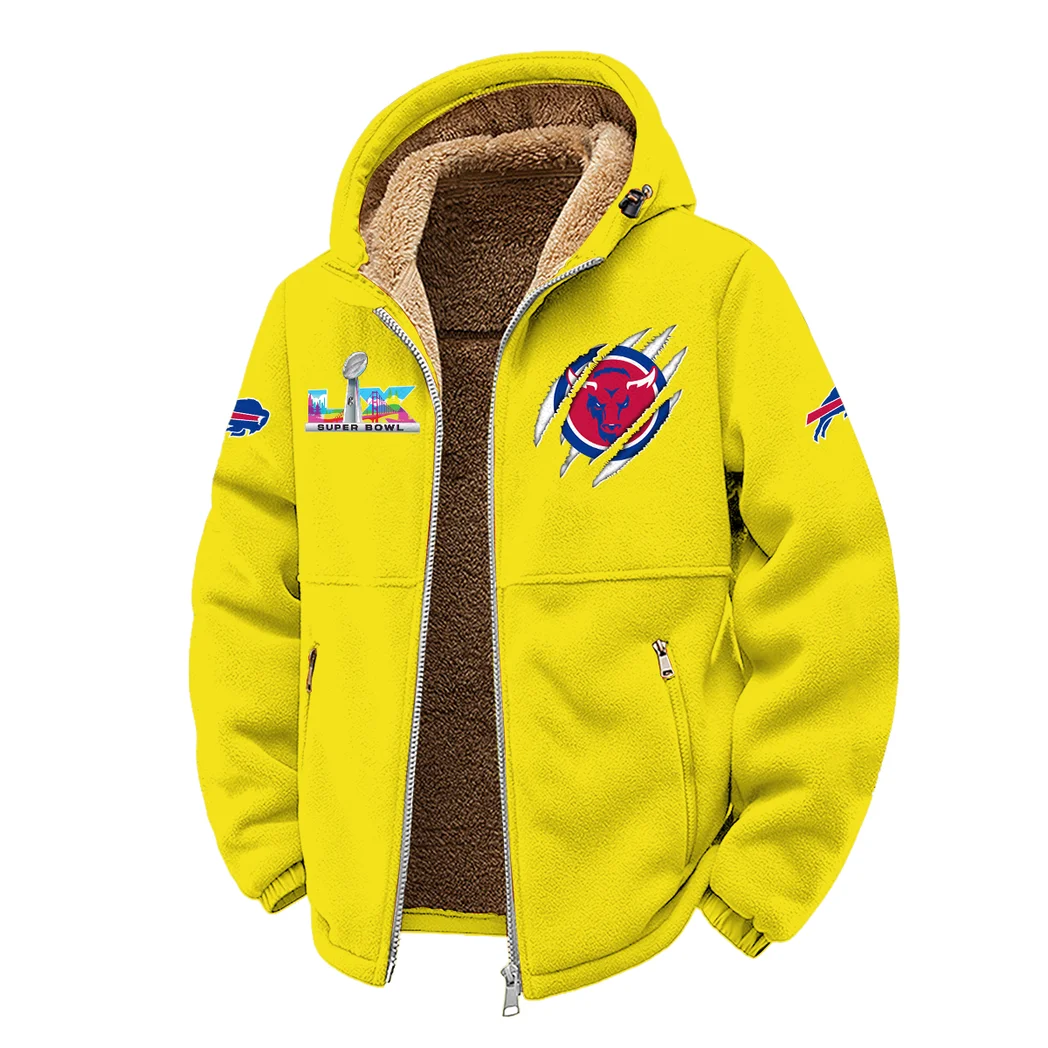 Blue Horns Winter Fleece Jacket, Extreme Cold Fleece Coat HVN1464BB - Yellow - Image 2