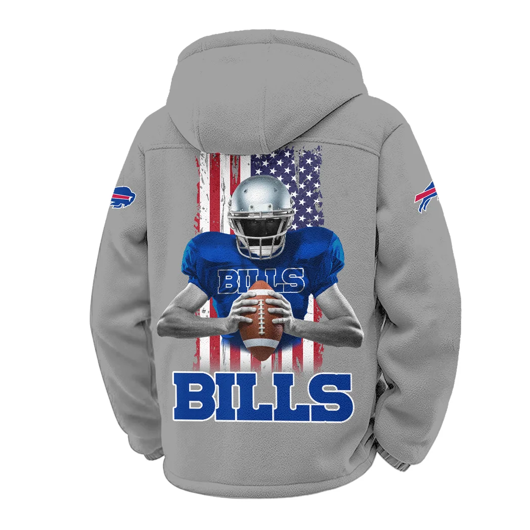 Blue Horns Winter Fleece Jacket, Extreme Cold Fleece Coat HVN1464BB - Grey - Image 3