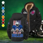 Blue Horns Winter Fleece Jacket, Extreme Cold Fleece Coat HVN1464BB - Black