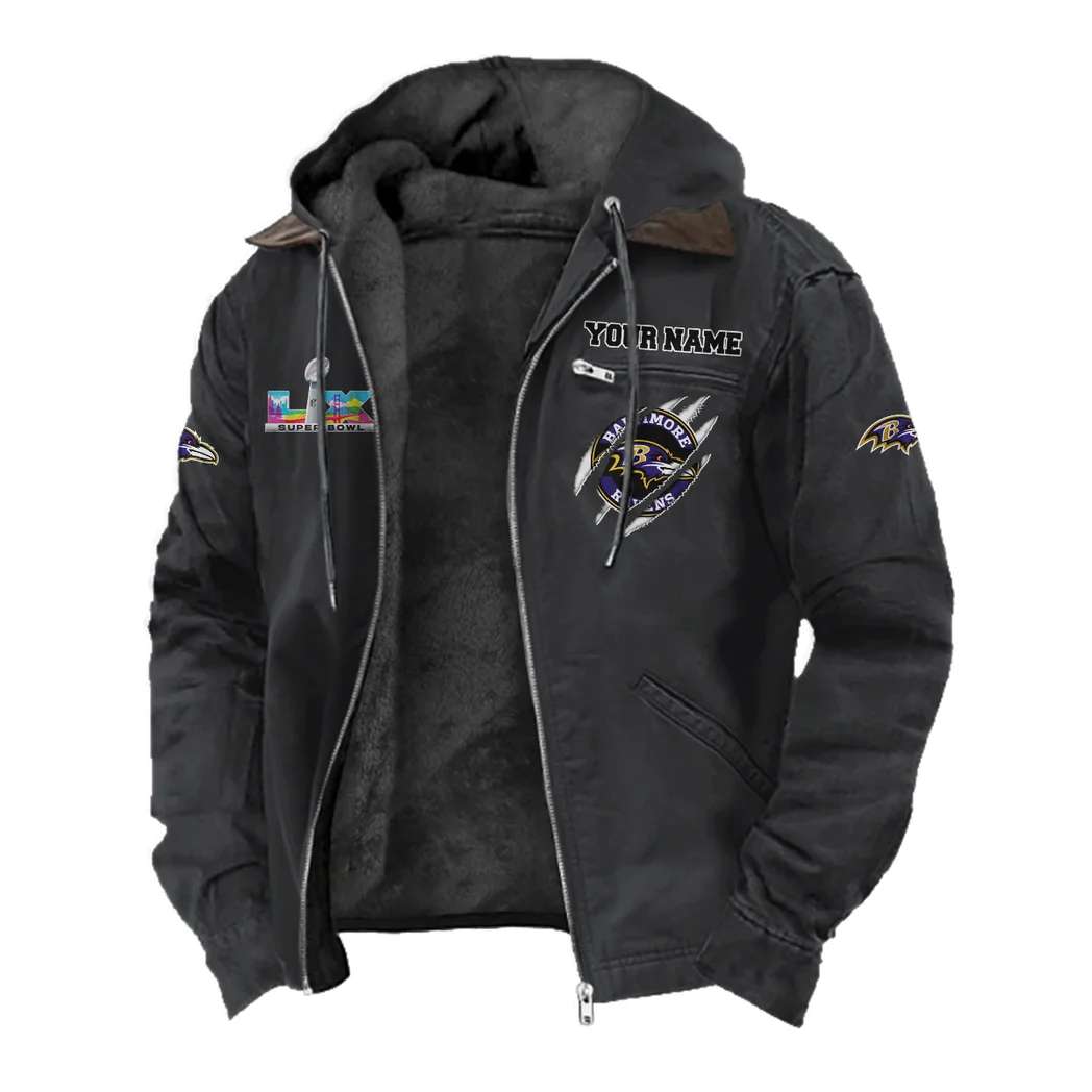 Football Purple Crew Flannel Hoodie, Stadium Ready Flannel Hoodie HVN1464BR - Black - Image 2