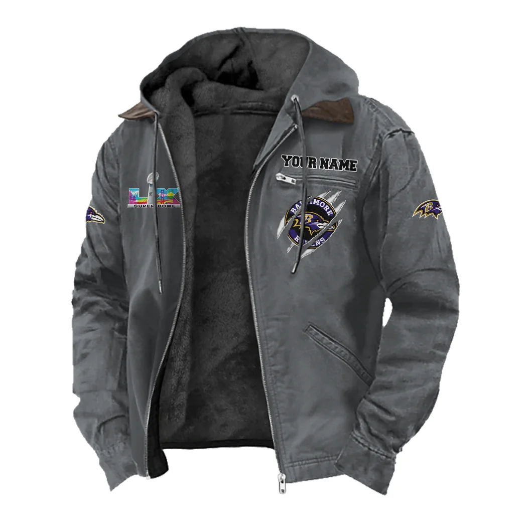 Football Purple Crew Flannel Hoodie, Stadium Ready Flannel Hoodie HVN1464BR - Gray - Image 2