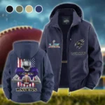 Football Purple Crew Fleece Windbreaker Jacket, Core-Warmth Windbreaker HVN1464BR - Navy