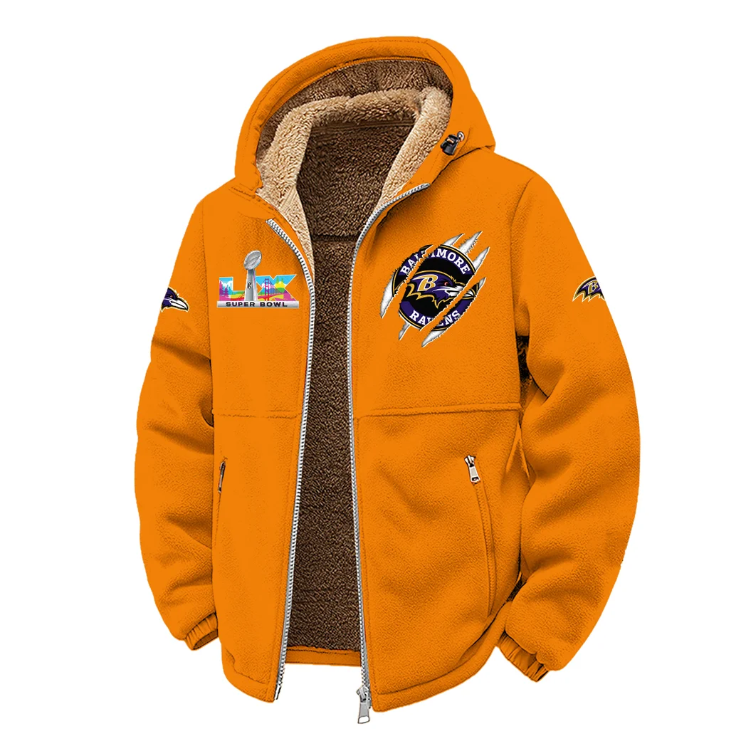 Football Purple Crew Winter Fleece Jacket, Insulated Sport Hoody HVN1464BR - Orange - Image 2