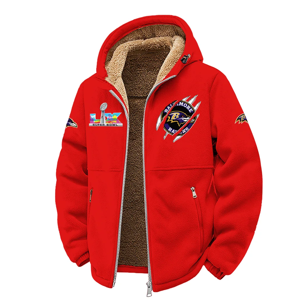 Football Purple Crew Winter Fleece Jacket, Insulated Sport Hoody HVN1464BR - Red - Image 2