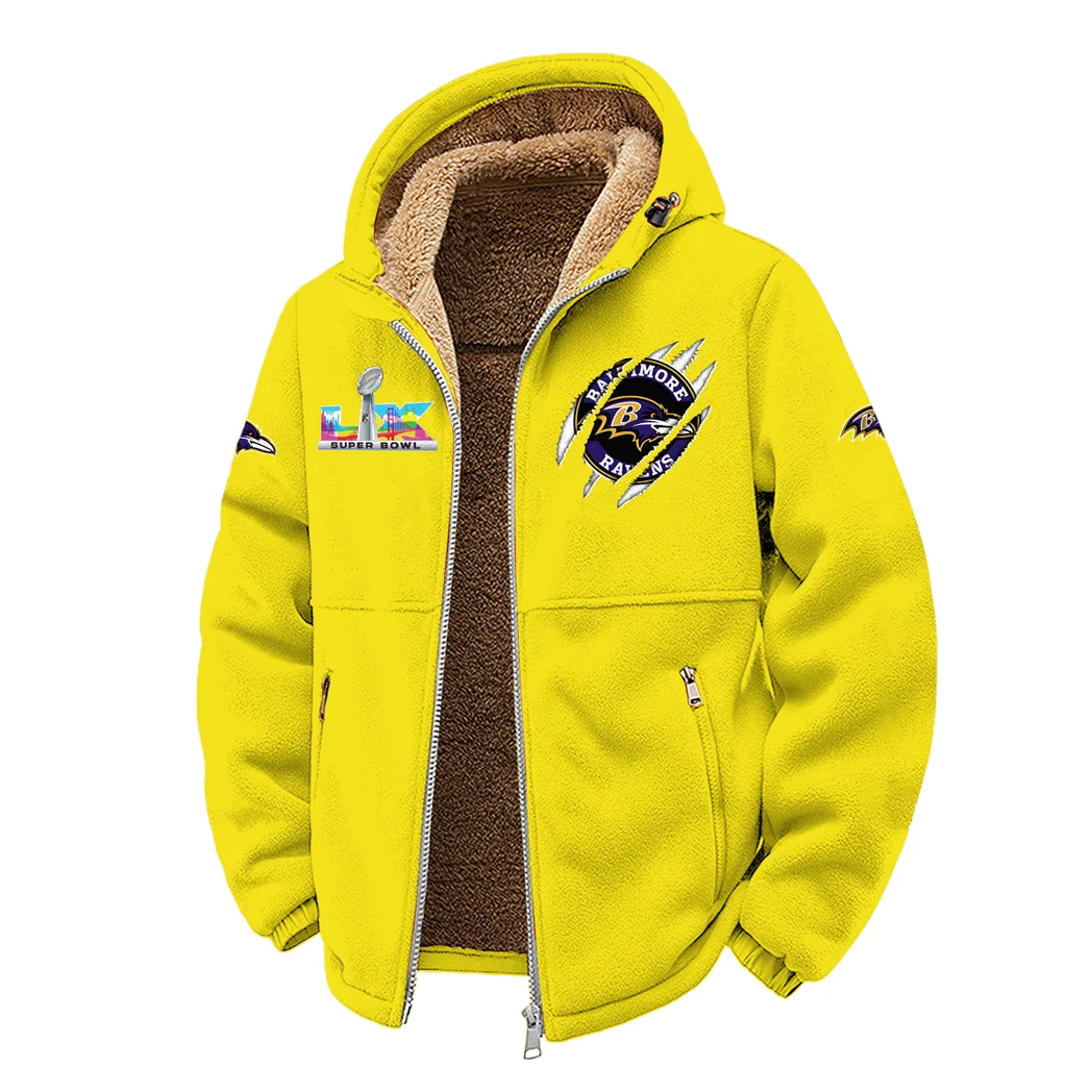 Football Purple Crew Winter Fleece Jacket, Insulated Sport Hoody HVN1464BR - Yellow - Image 2