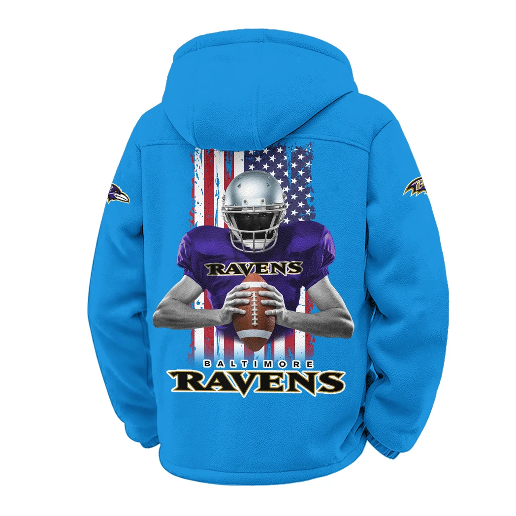 Football Purple Crew Winter Fleece Jacket, Insulated Sport Hoody HVN1464BR - Cyan - Image 3