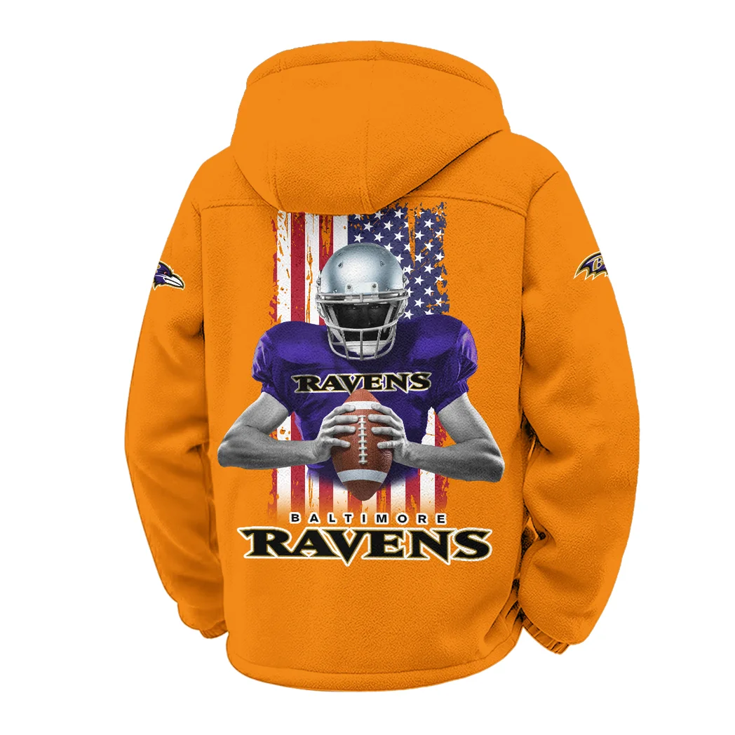 Football Purple Crew Winter Fleece Jacket, Insulated Sport Hoody HVN1464BR - Orange - Image 3