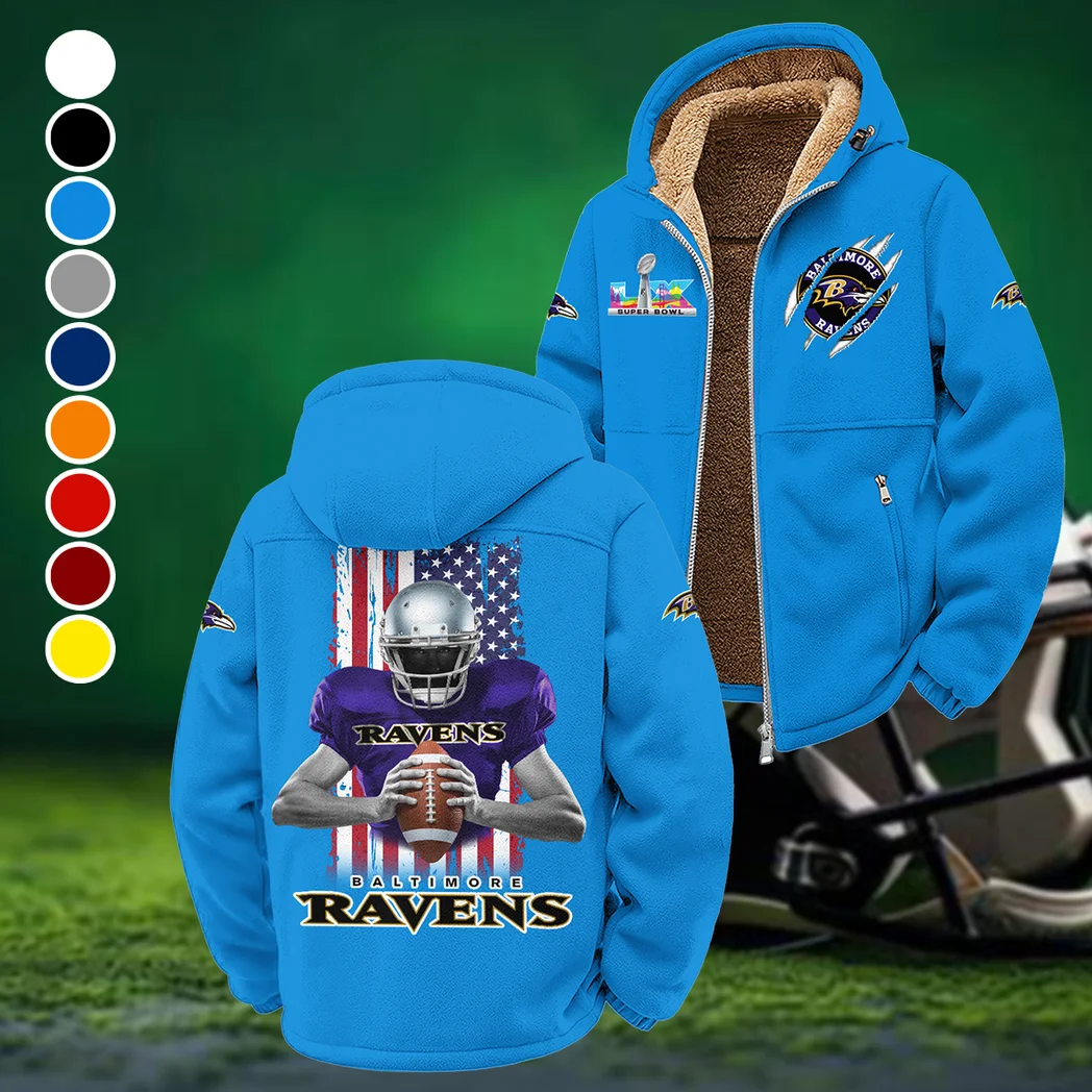 Football Purple Crew Winter Fleece Jacket, Insulated Sport Hoody HVN1464BR - Cyan