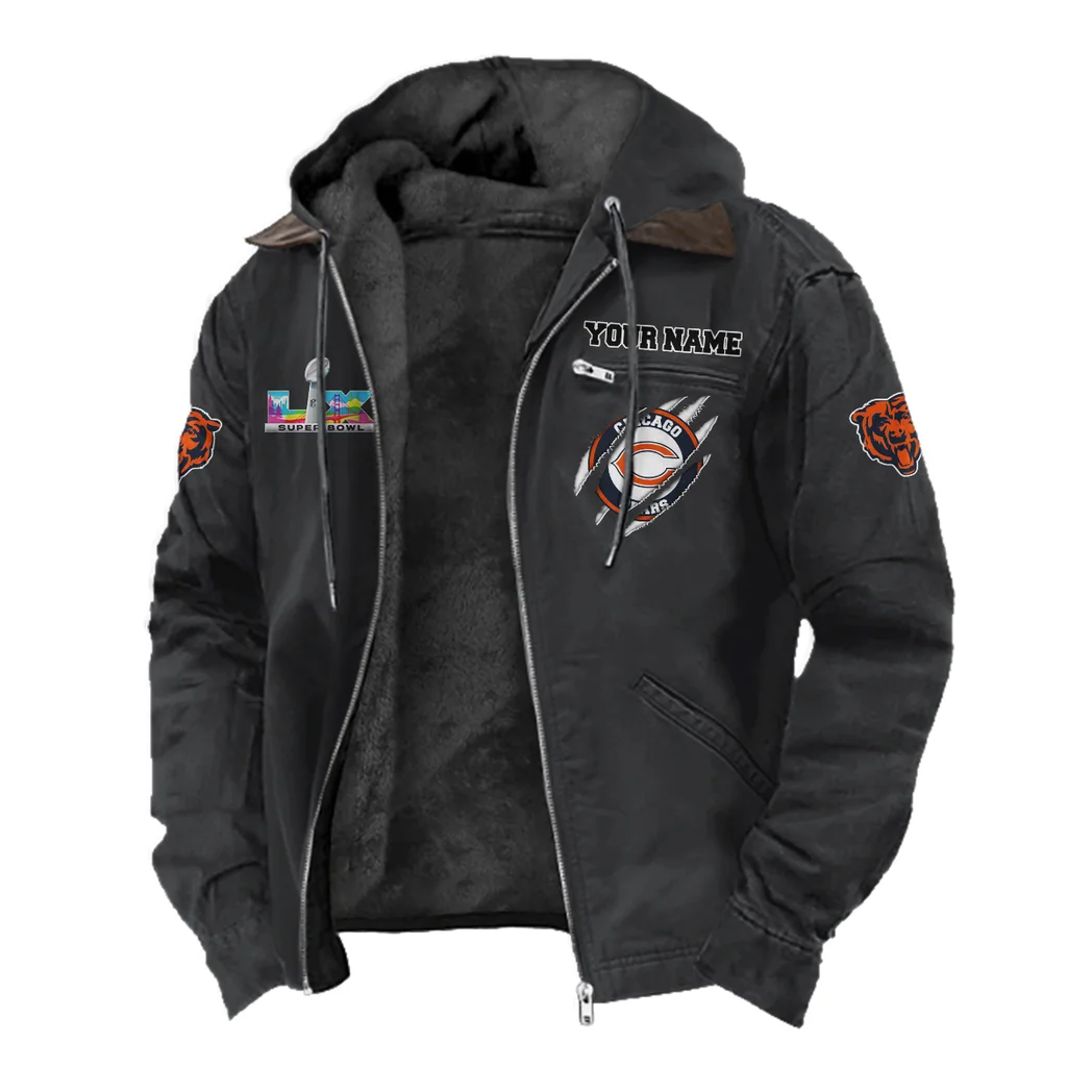 Fan Cubs Squad Flannel Hoodie, Casual Sport Hooded Flannel HVN1464CB - Black - Image 2