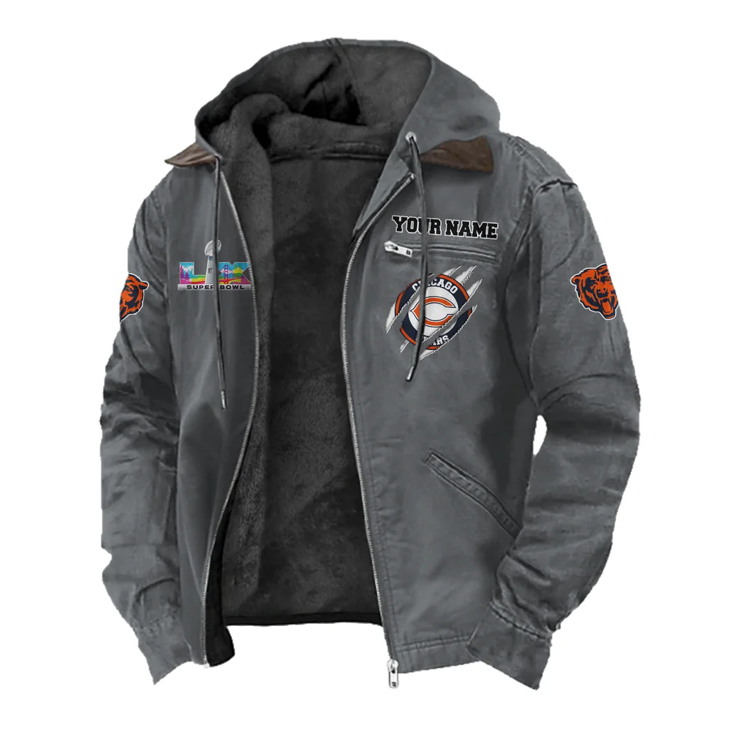 Fan Cubs Squad Flannel Hoodie, Casual Sport Hooded Flannel HVN1464CB - Gray - Image 2