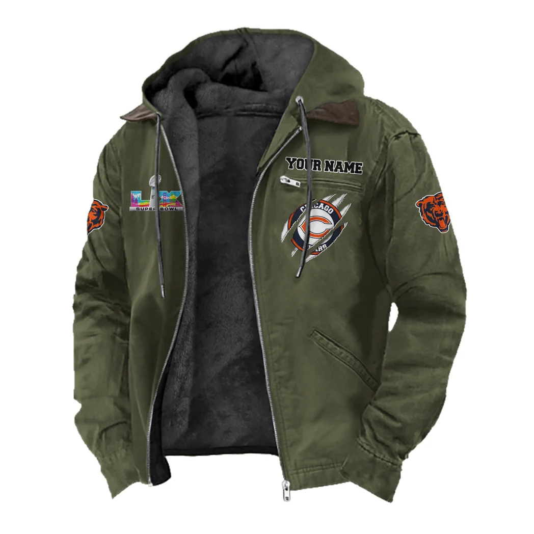 Fan Cubs Squad Flannel Hoodie, Casual Sport Hooded Flannel HVN1464CB - Green - Image 2