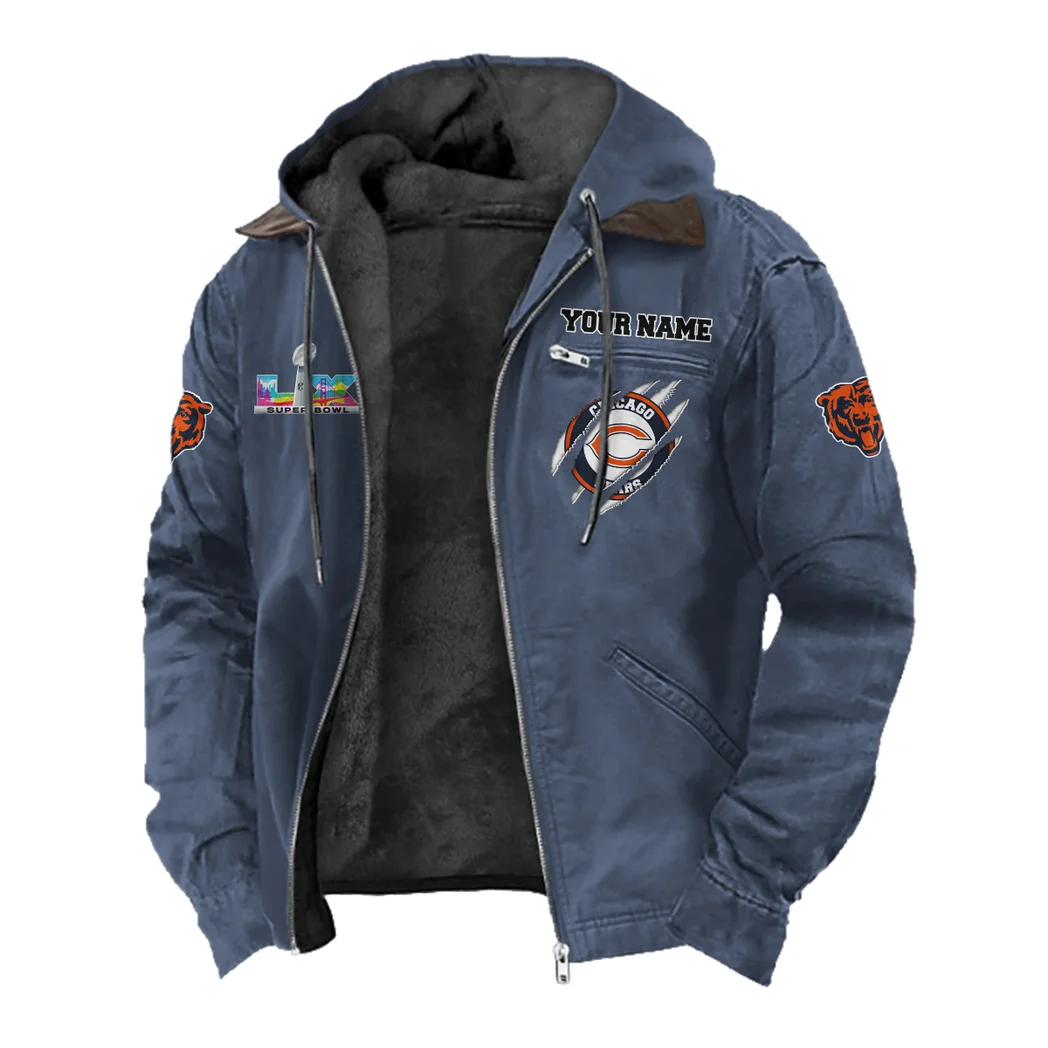 Fan Cubs Squad Flannel Hoodie, Casual Sport Hooded Flannel HVN1464CB - Navy Blue - Image 2