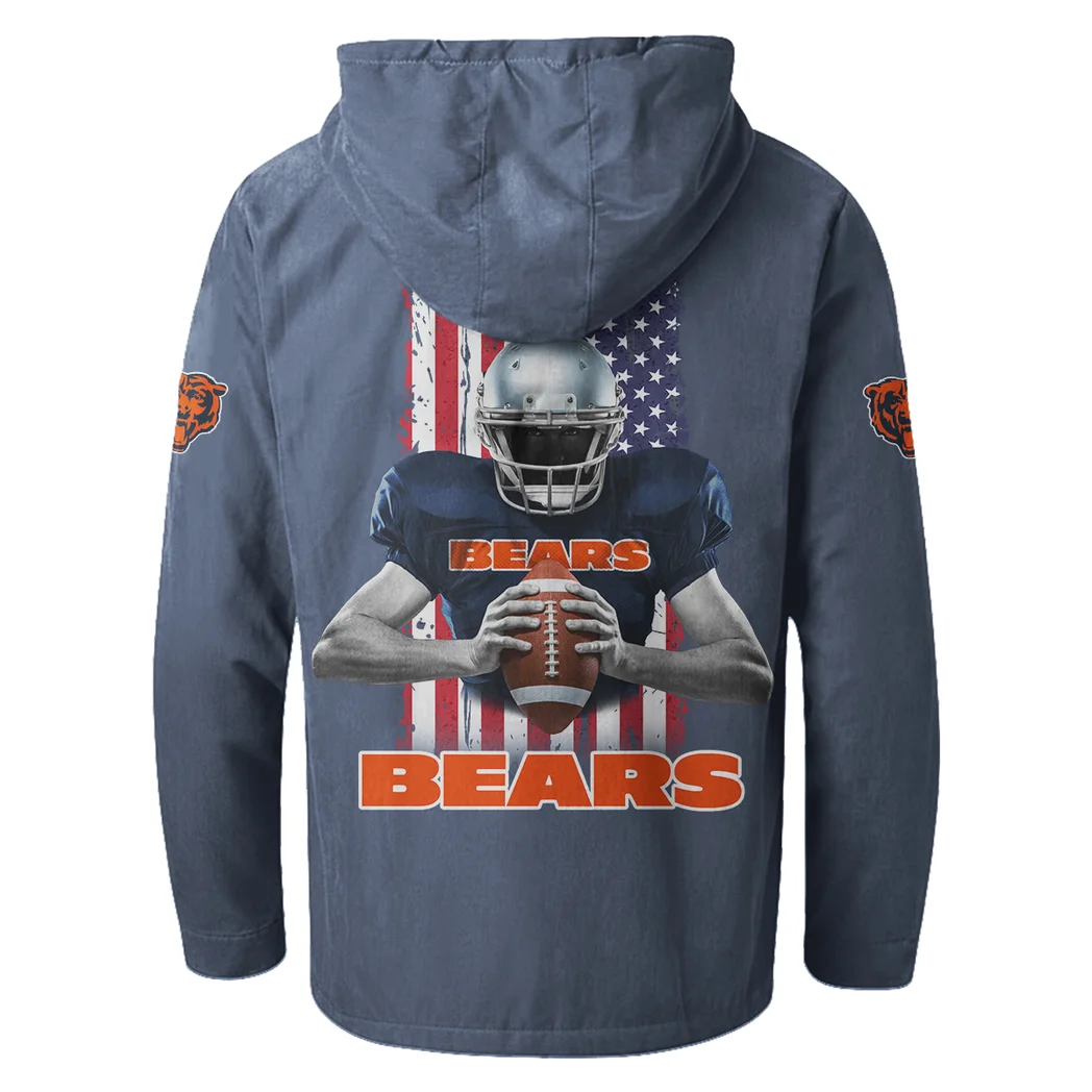 Fan Cubs Squad Flannel Hoodie, Casual Sport Hooded Flannel HVN1464CB - Navy Blue - Image 3
