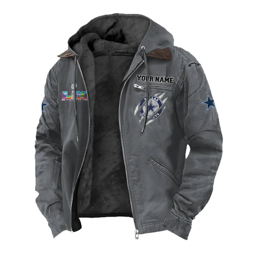Star Crew Flannel Hoodie, Warm Fan Flannel Hoodie HVN1464DC - Gray - Image 2