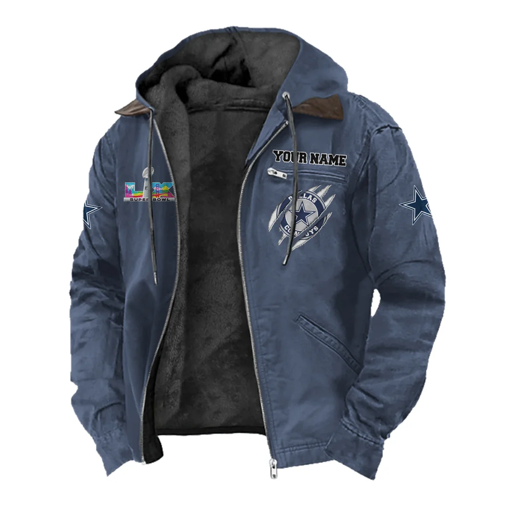 Star Crew Flannel Hoodie, Warm Fan Flannel Hoodie HVN1464DC - Navy Blue - Image 2