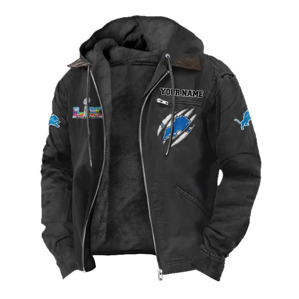 Lion Crew Flannel Hoodie, Cold Game Day Hoodie HVN1464DL - Black - Image 2