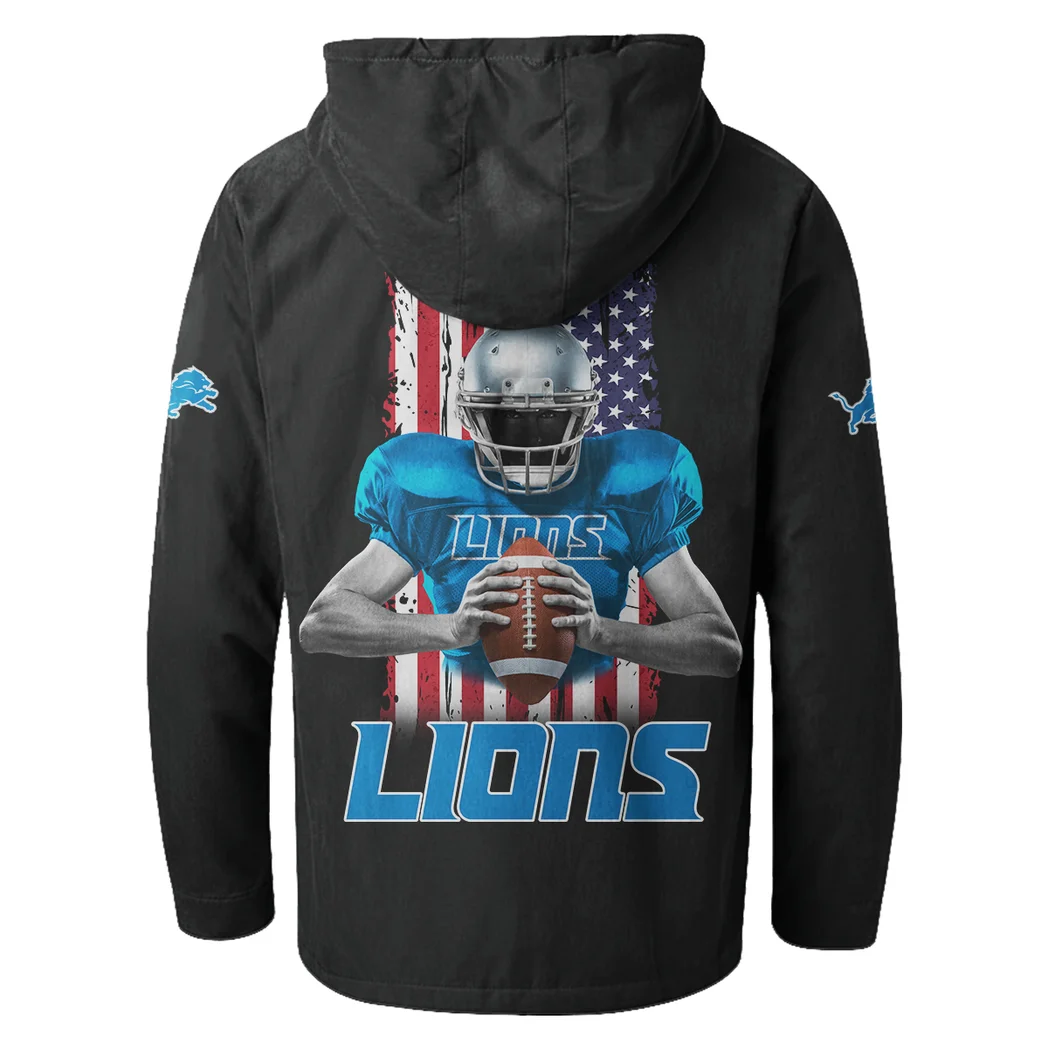 Lion Crew Flannel Hoodie, Cold Game Day Hoodie HVN1464DL - Black - Image 3