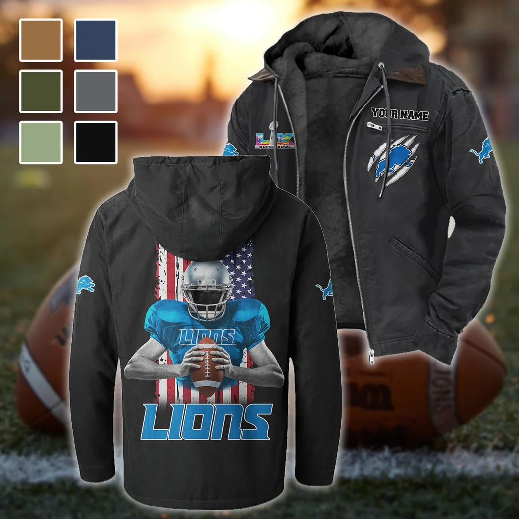 Lion Crew Flannel Hoodie, Cold Game Day Hoodie HVN1464DL - Black