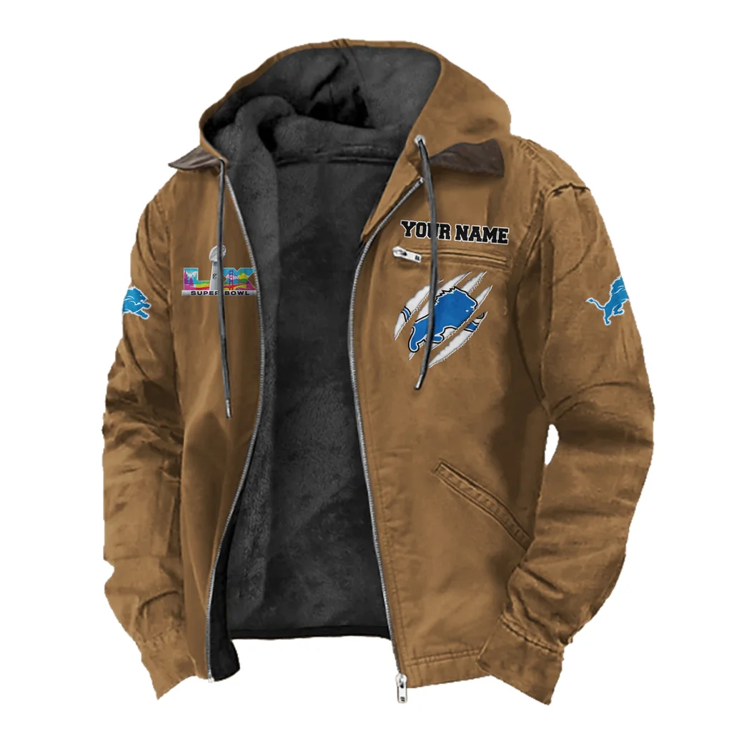 Lion Crew Flannel Hoodie, Cold Game Day Hoodie HVN1464DL - Camel - Image 2