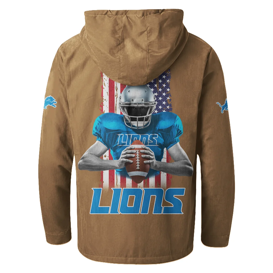 Lion Crew Flannel Hoodie, Cold Game Day Hoodie HVN1464DL - Camel - Image 3