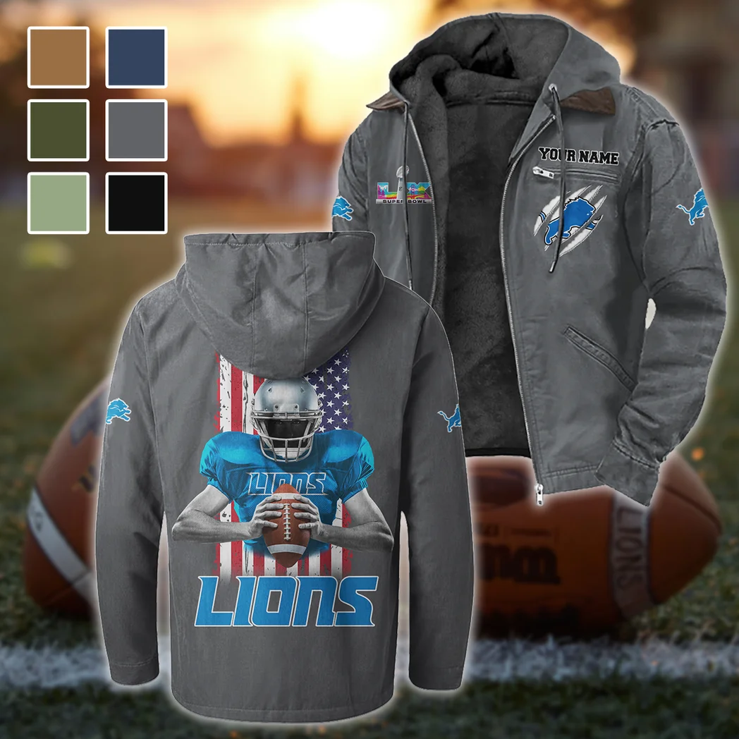 Lion Crew Flannel Hoodie, Cold Game Day Hoodie HVN1464DL - Gray