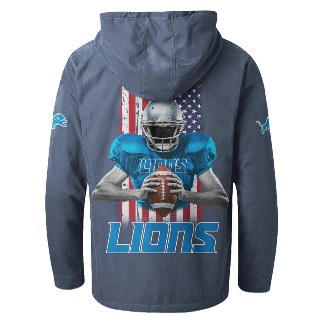 Lion Crew Flannel Hoodie, Cold Game Day Hoodie HVN1464DL - Navy Blue - Image 3