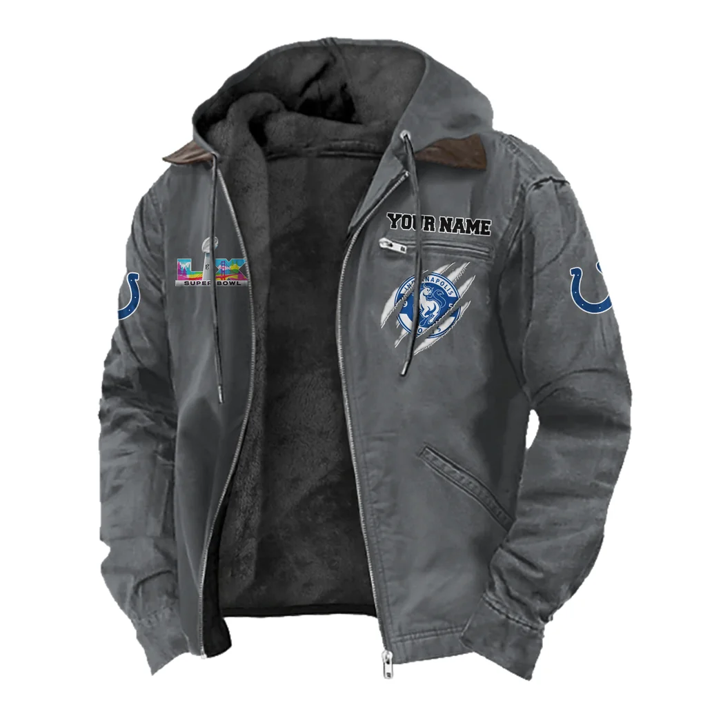 Blue Hooves Flannel Hoodie, Classic Flannel Sport Hoodie HVN1464IC - Gray - Image 2