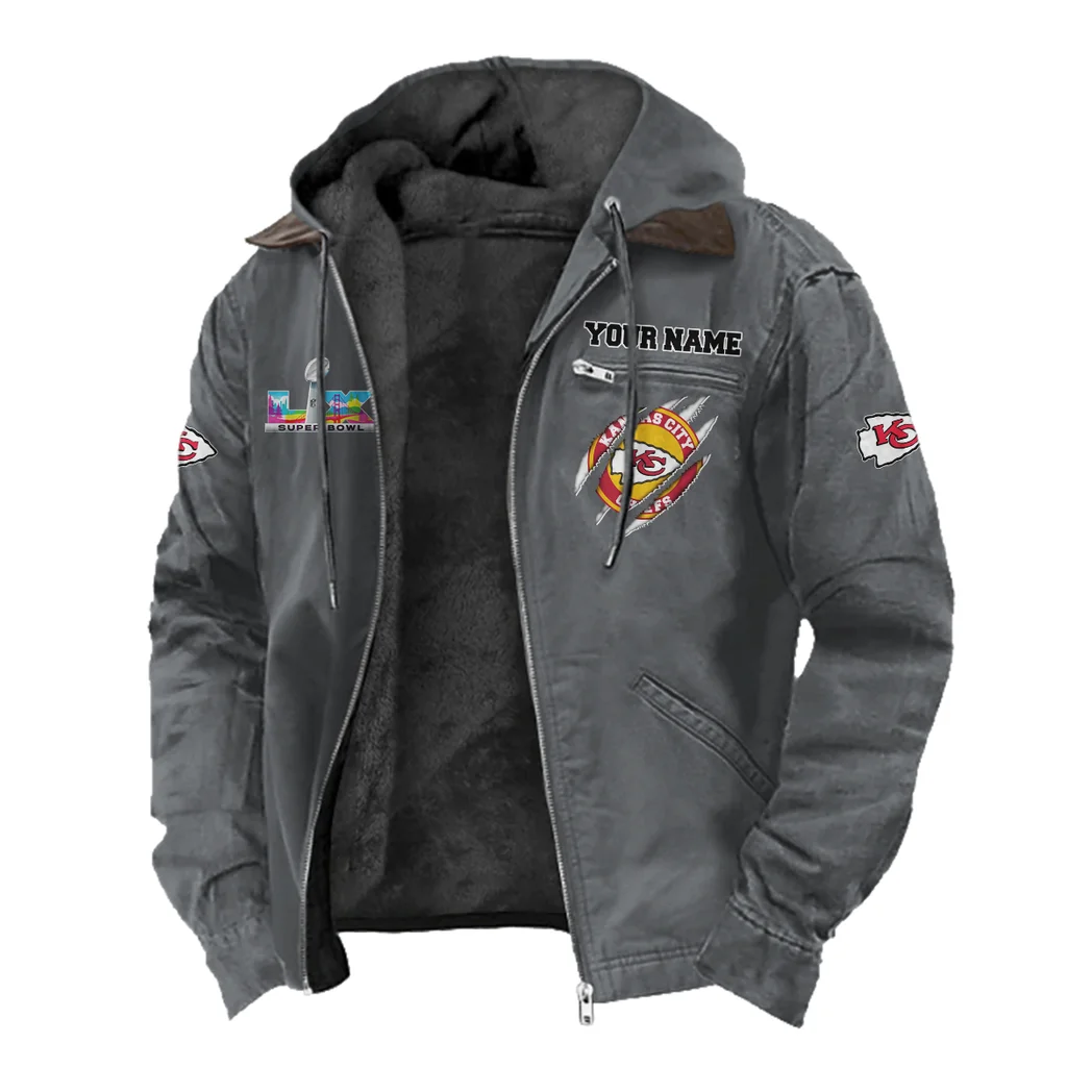 Game Day Squad Flannel Hoodie, Bold Supporter Flannel Hoodie HVN1464KC - Gray - Image 2