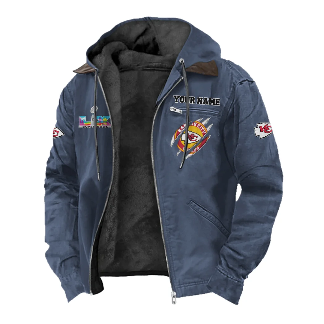 Game Day Squad Flannel Hoodie, Bold Supporter Flannel Hoodie HVN1464KC - Navy Blue - Image 2
