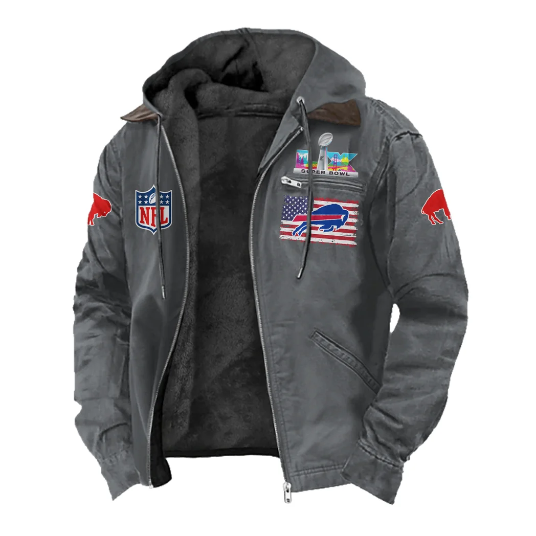 Buffalo Squad Flannel Hoodie, Athletic Spirit Fan Hoodie HVN1465BB - Gray - Image 2