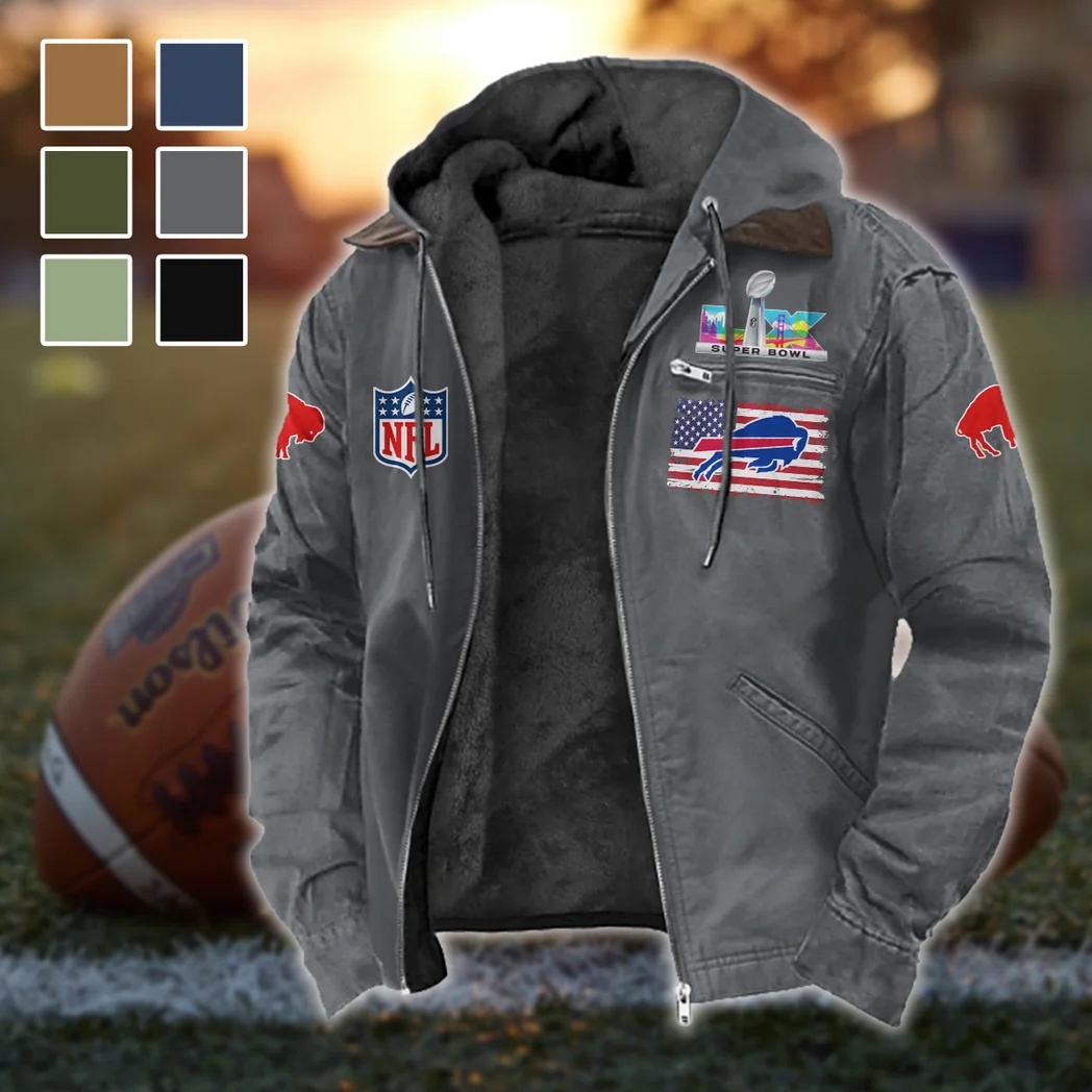 Buffalo Squad Flannel Hoodie, Athletic Spirit Fan Hoodie HVN1465BB - Gray
