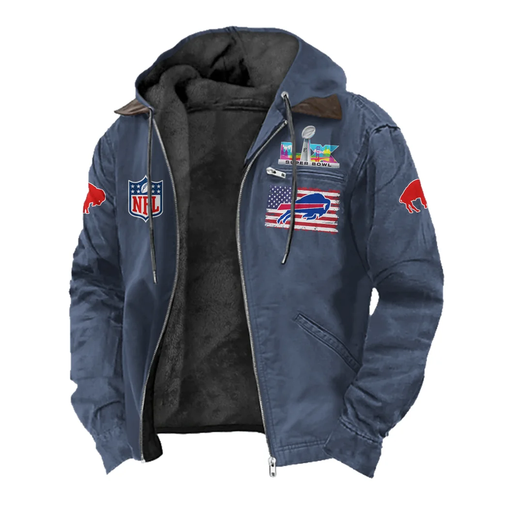 Buffalo Squad Flannel Hoodie, Athletic Spirit Fan Hoodie HVN1465BB - Navy Blue - Image 2