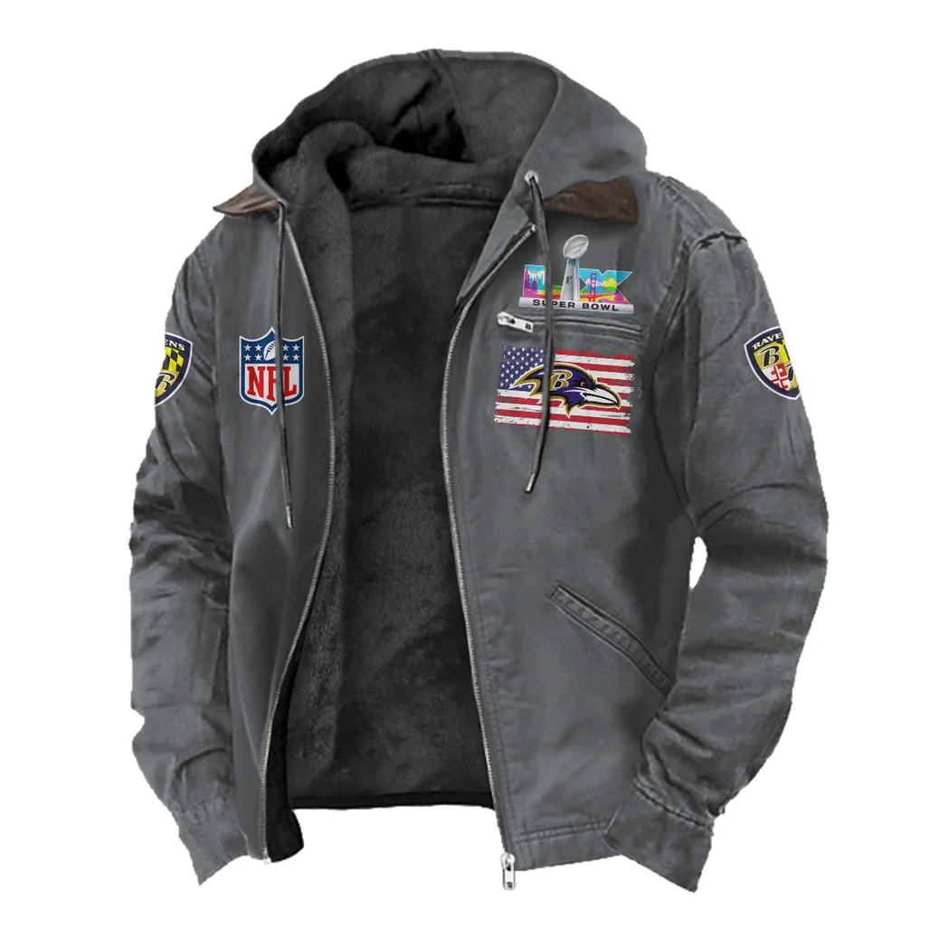 Charm City Squad Flannel Hoodie, Stadium Ready Flannel Hoodie HVN1465BR - Gray - Image 2
