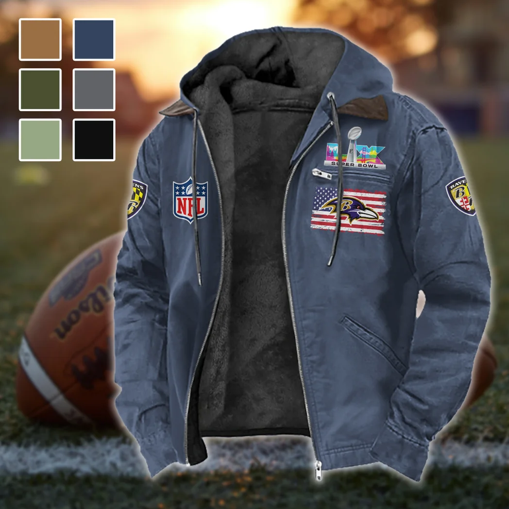 Charm City Squad Flannel Hoodie, Stadium Ready Flannel Hoodie HVN1465BR - Navy Blue