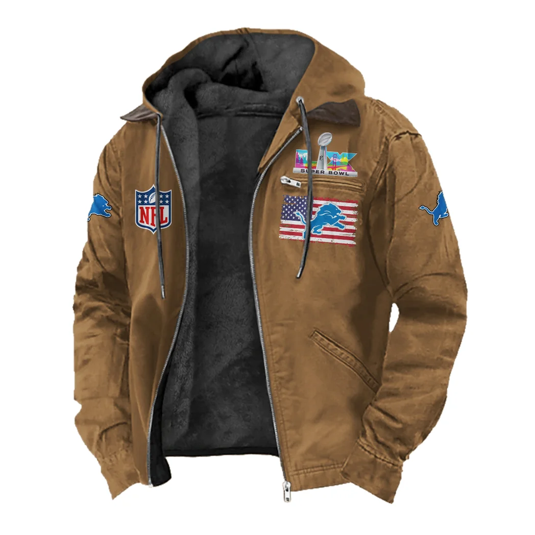 Football Lion Crew Flannel Hoodie, Cold Game Day Hoodie HVN1465DL - Camel - Image 2