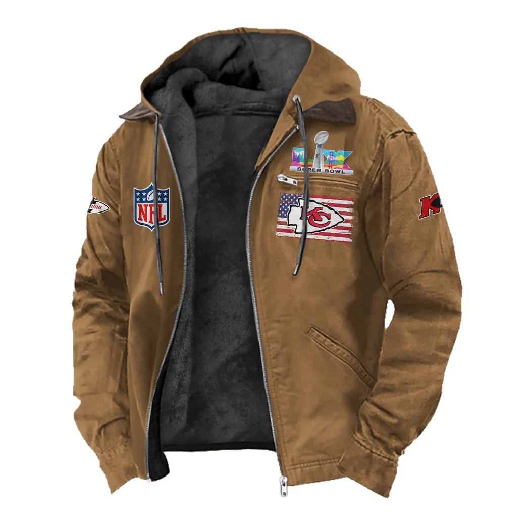 Match Day Squad Flannel Hoodie, Bold Supporter Flannel Hoodie HVN1465KC - Camel - Image 2