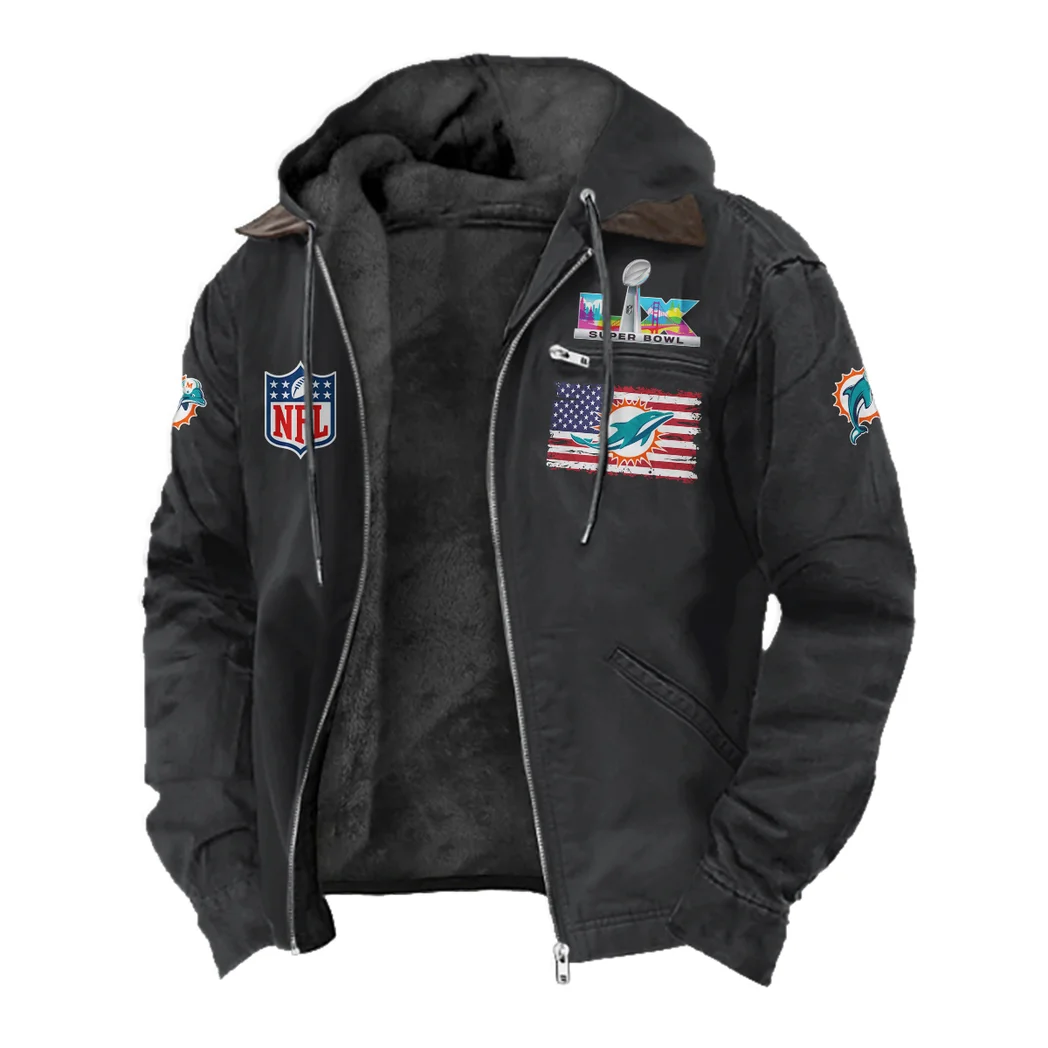 Football Aqua Crew Flannel Hoodie, Fan Pride Hooded Flannel HVN1465MD - Black - Image 2