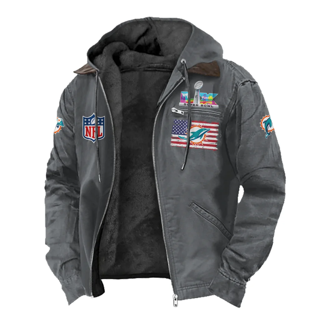 Football Aqua Crew Flannel Hoodie, Fan Pride Hooded Flannel HVN1465MD - Gray - Image 2