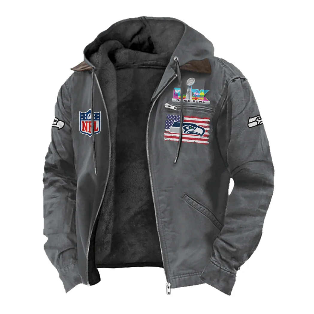 Fan Squad Flannel Hoodie, Classic Flannel Sport Hoodie HVN1465SS - Gray - Image 2