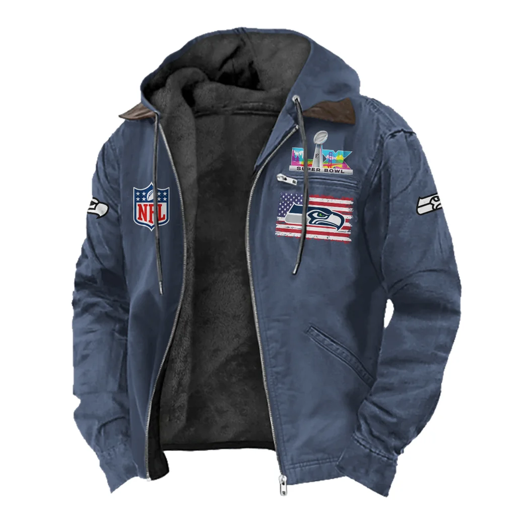 Fan Squad Flannel Hoodie, Classic Flannel Sport Hoodie HVN1465SS - Navy Blue - Image 2