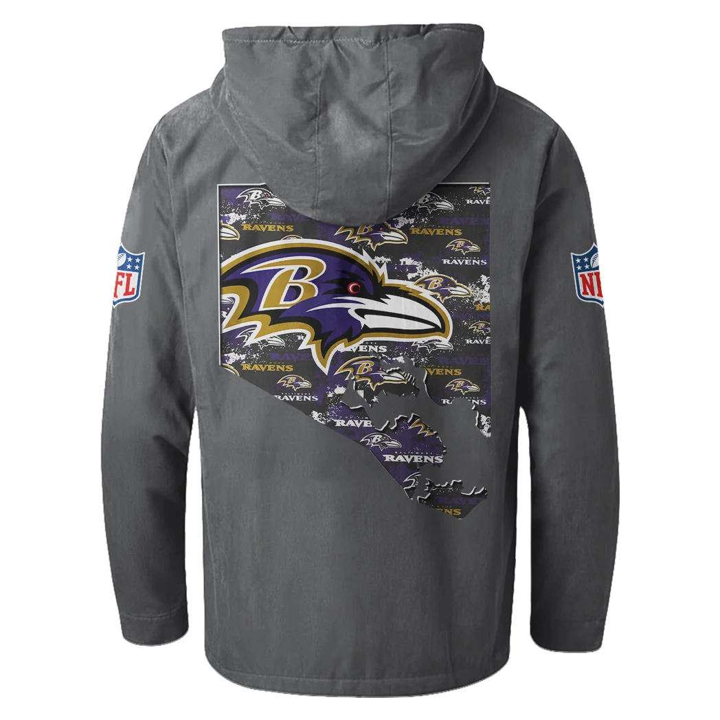 Purple Crew Flannel Hoodie, Stadium Ready Flannel Hoodie HVN1466BR - Gray - Image 3