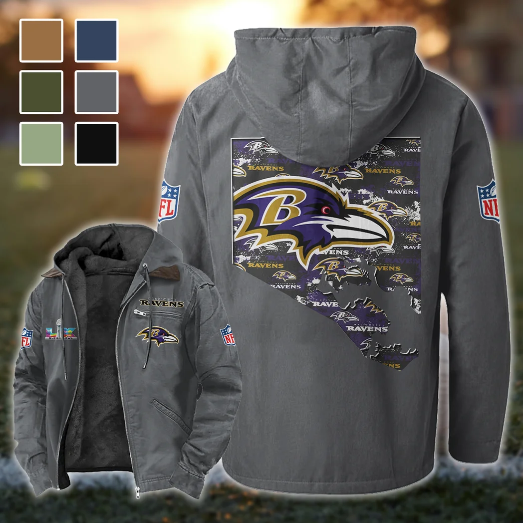Purple Crew Flannel Hoodie, Stadium Ready Flannel Hoodie HVN1466BR - Gray