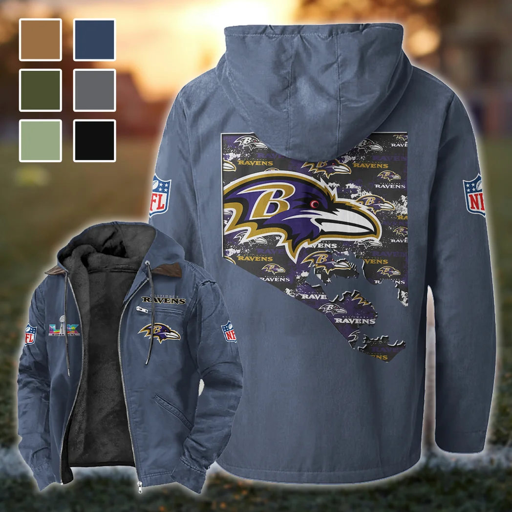Purple Crew Flannel Hoodie, Stadium Ready Flannel Hoodie HVN1466BR - Navy Blue