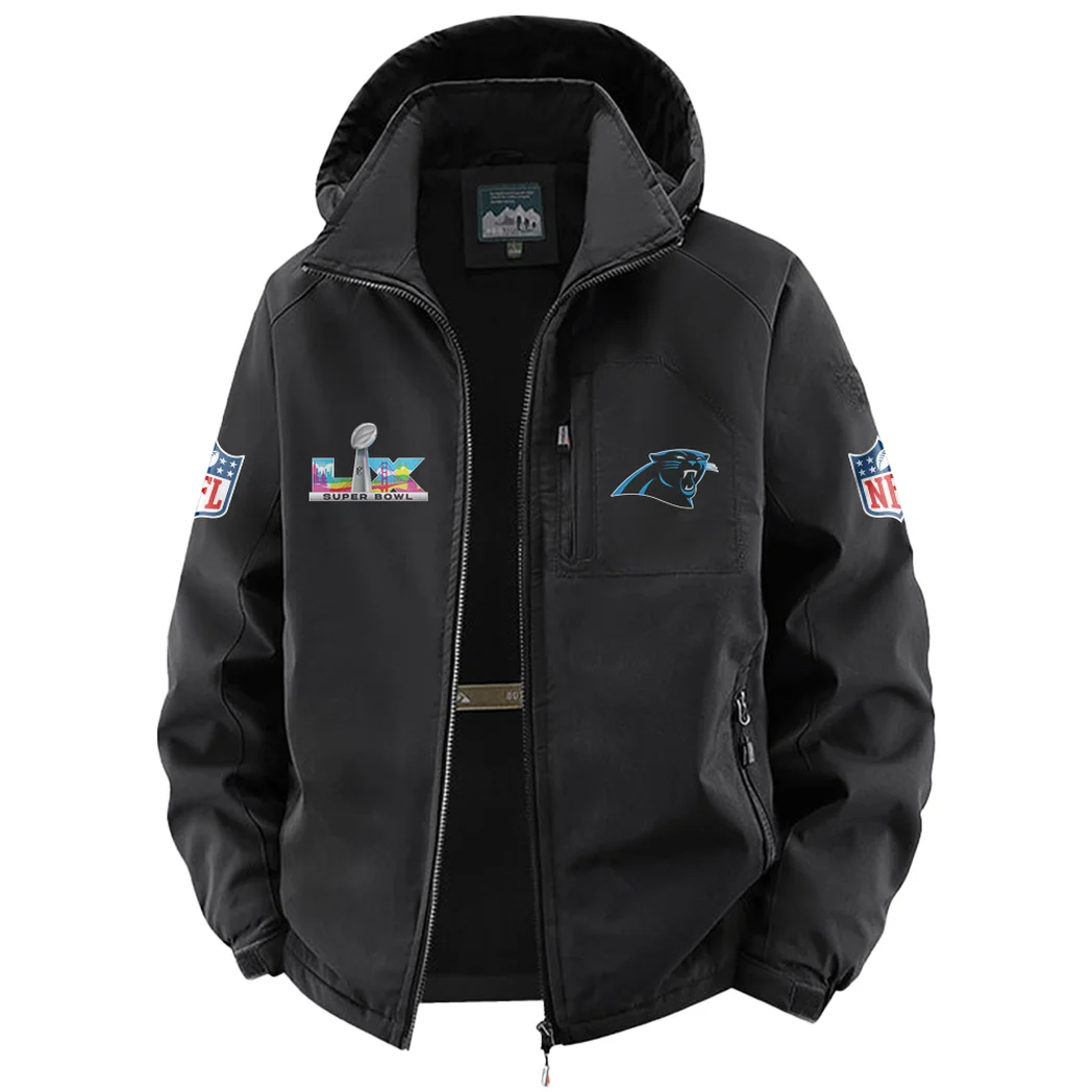 Football Panther Crew Fleece Windbreaker Jacket, Dual-Layer Protection Jacket HVN1466CP - Black - Image 2