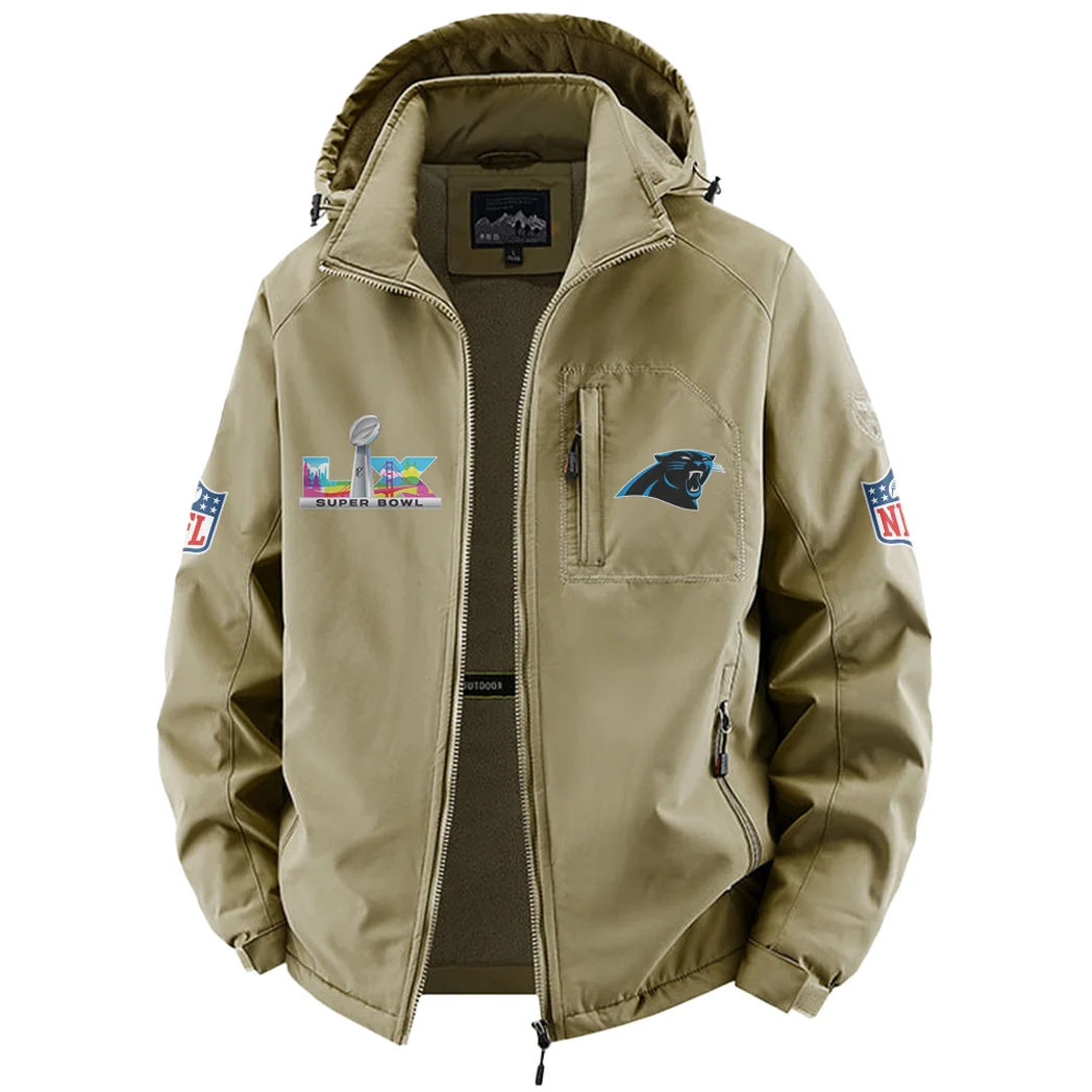 Football Panther Crew Fleece Windbreaker Jacket, Dual-Layer Protection Jacket HVN1466CP - Khaki - Image 2