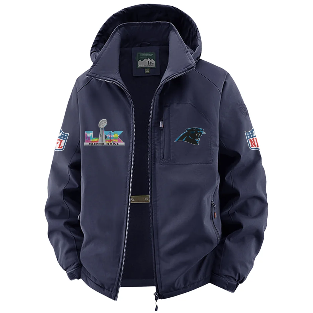 Football Panther Crew Fleece Windbreaker Jacket, Dual-Layer Protection Jacket HVN1466CP - Navy - Image 2